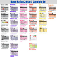 Load image into Gallery viewer, Nurse Nation 30 Horizontal Badge Reference Cards Set - Nursing, Lab Values, EKG, Vitals, and More! (Bonus Cheat Sheets)