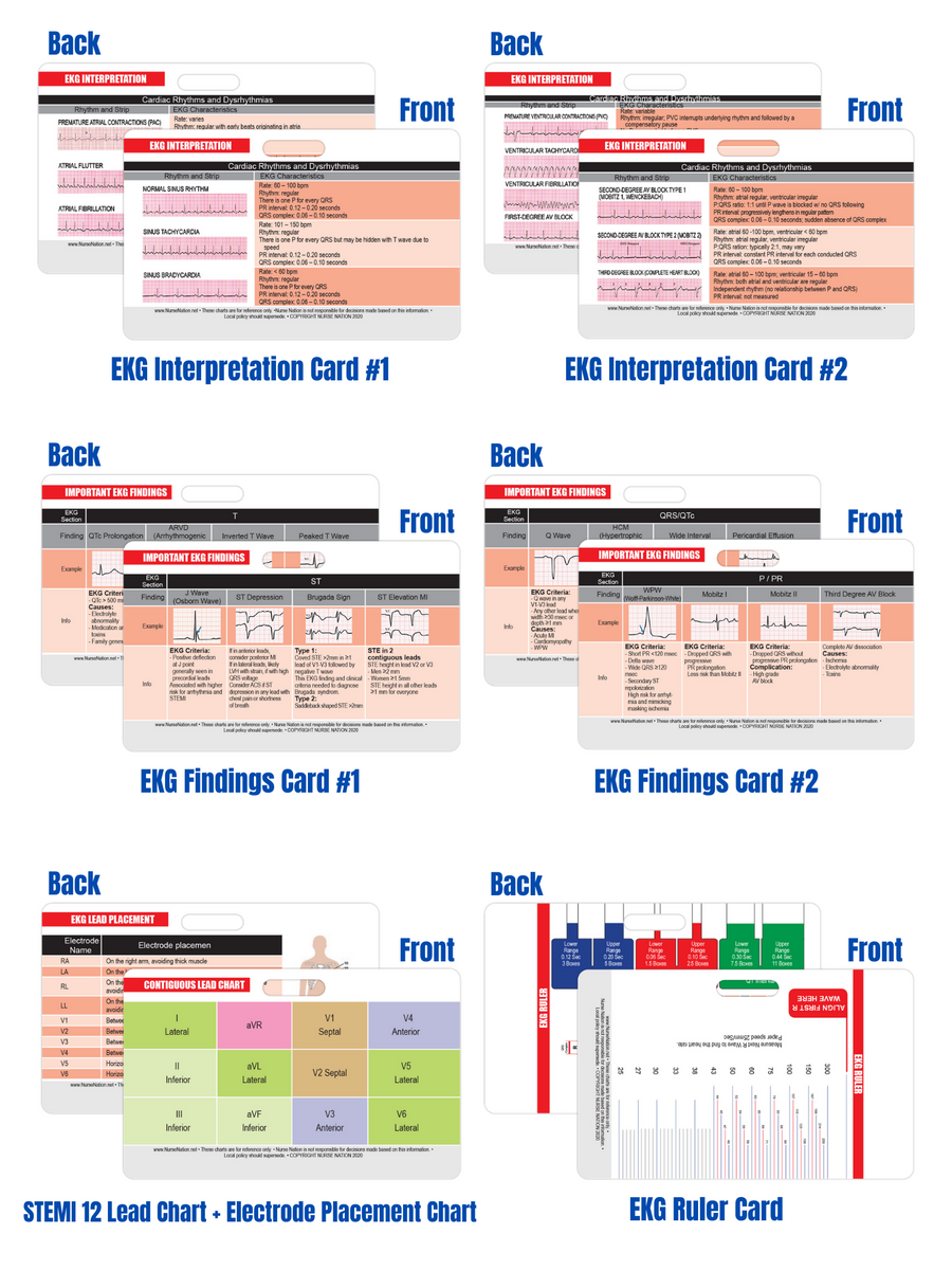 ekg-horizontal-badge-6-card-set-w-bonus-cheat-sheets-nurse-nation for Free Printable Ekg Interpretation Cheat Sheet EKG Horizontal Badge 6 Card Set w/ Bonus Cheat Sheets! – Nurse Nation for Free Printable Ekg Interpretation Cheat Sheet