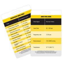 Load image into Gallery viewer, Normal Adult Vital Signs and Common Therapeutic Drug Levels Vertical Badge Card