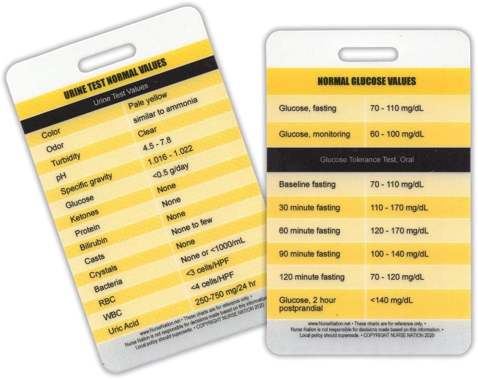 Urine Lab Values and Glucose Lab Values Reference Vertical Badge Card