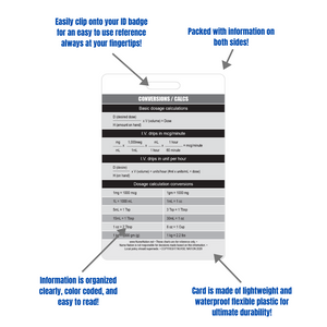 Healthcare Conversions, Weight Conversions, Temperature Conversions, and Common IV Drug calculations Vertical Badge Card