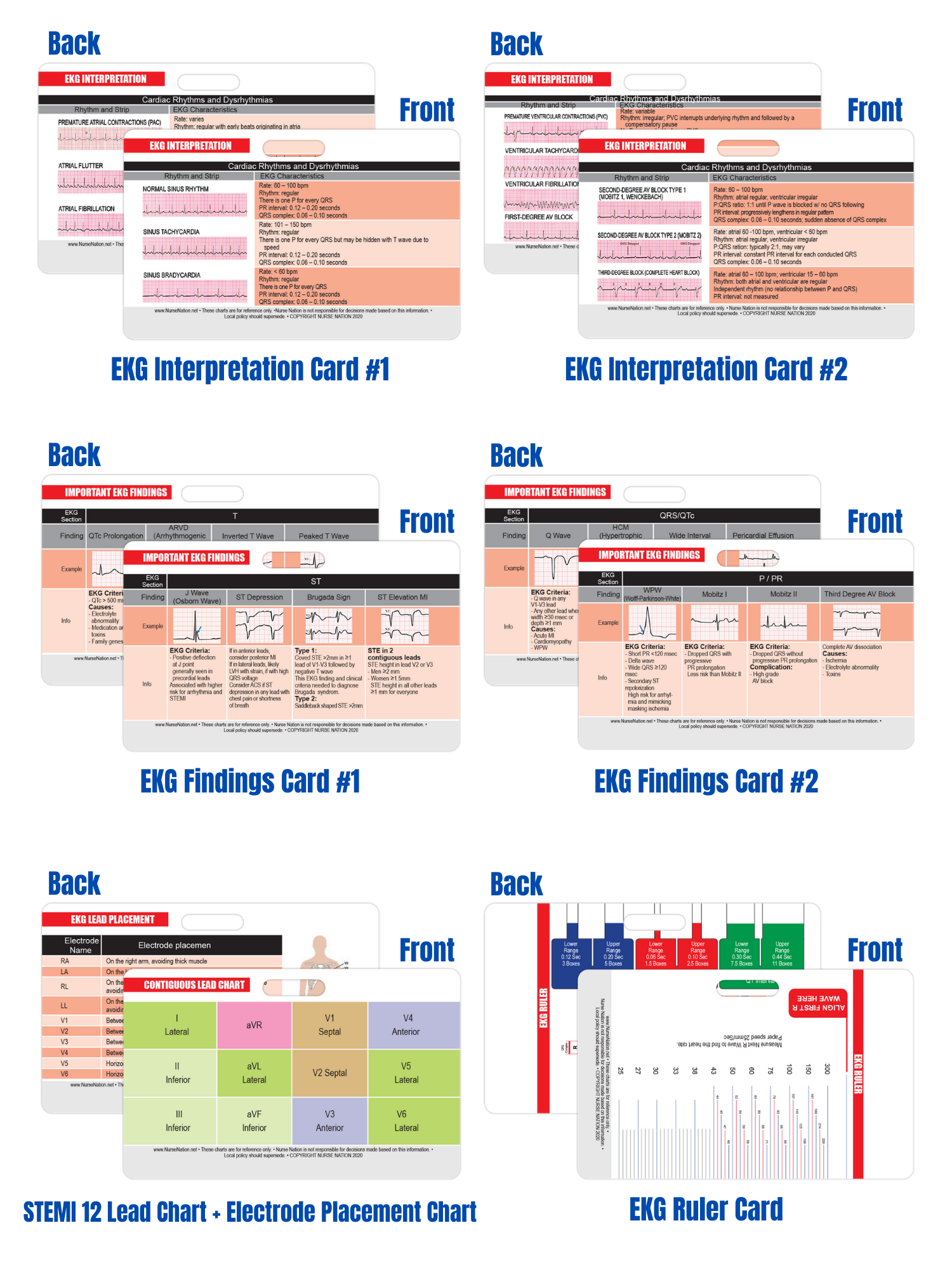 Nurse Nation EKG Horizontal Badge 6 Card Set w/ Bonus Cheat Sheets!