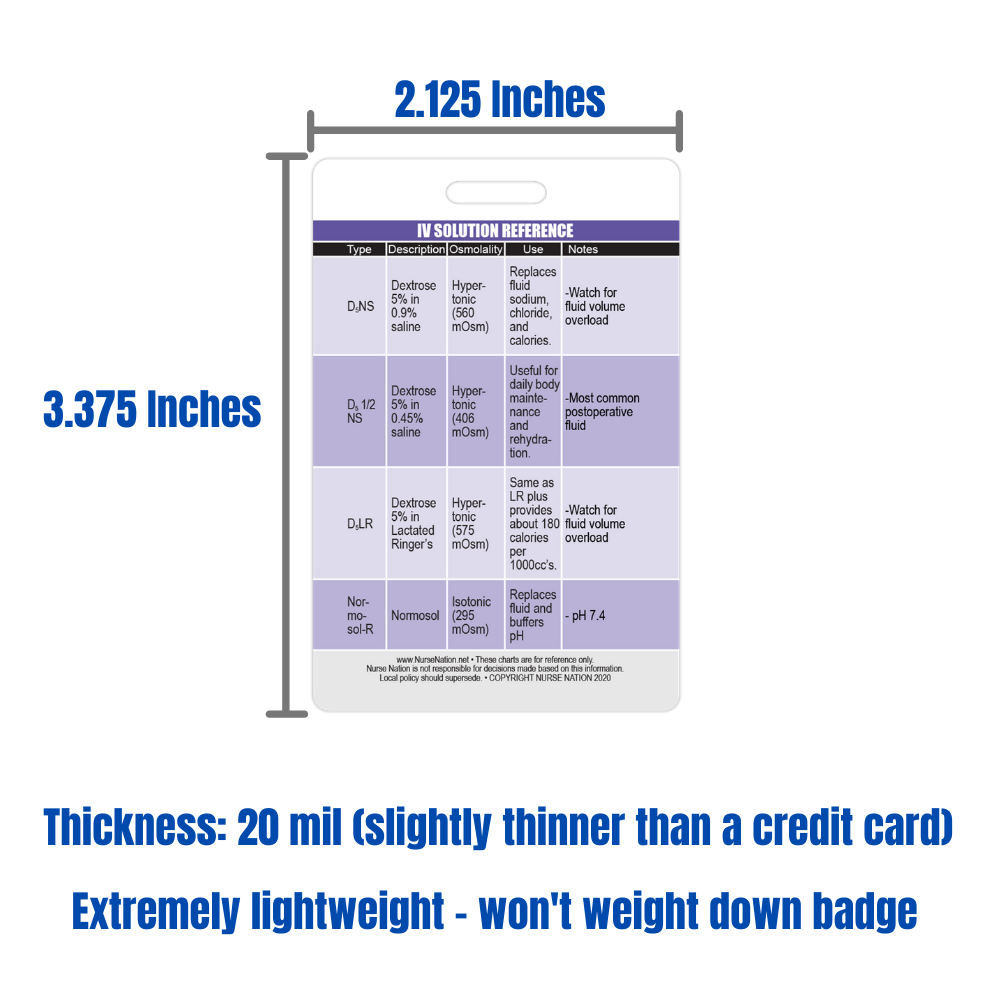 Iv Tech Card IV (Intravenous) Solution Reference Vertical Badge Card – Nurse Nation