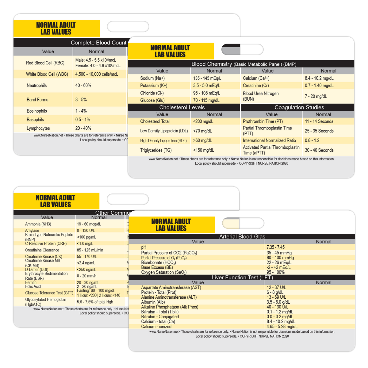 Lab Values Card Lab Values Horizontal Plastic Badge Cards - Set of 2 Cards – Nurse Nation