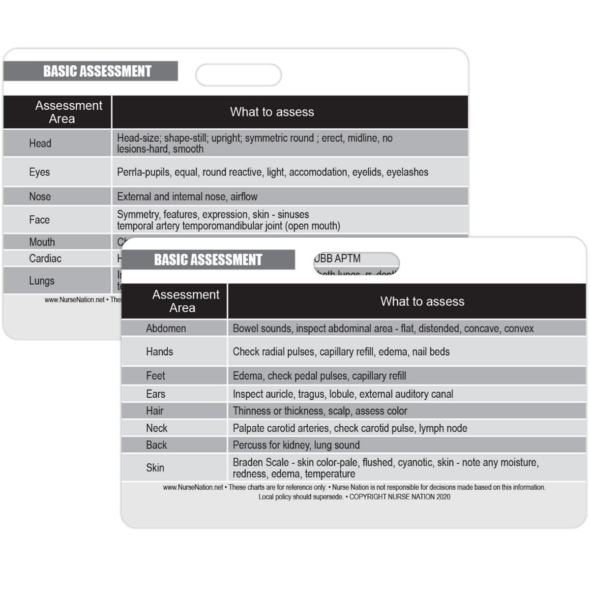 Basic Patient Assessment Reference Horizontal Badge Card – Nurse Nation