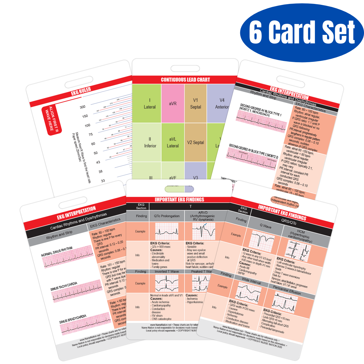 EKG Vertical Badge 6 Card Set w/ Bonus Cheat Sheets!