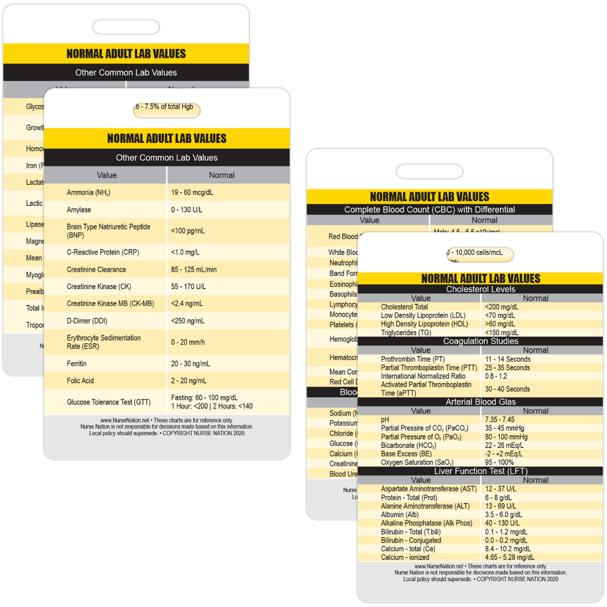 Lab Values Vertical Plastic Badge Cards - Set of 2 Cards – Nurse Nation